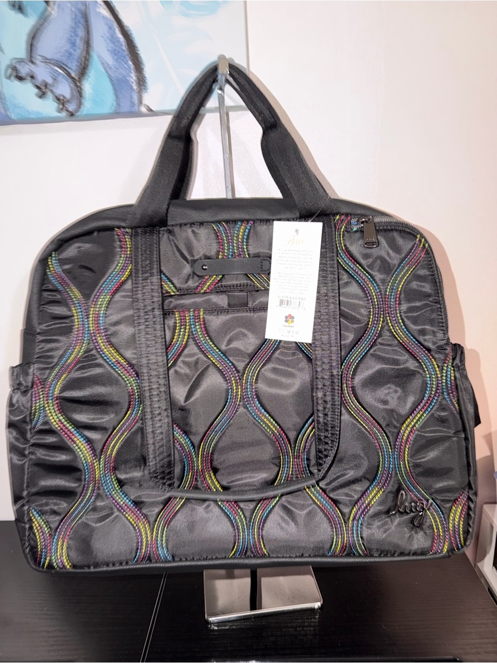 Lug Aviator Carry-All Tote Bag NWT Black Rainbow Stitch